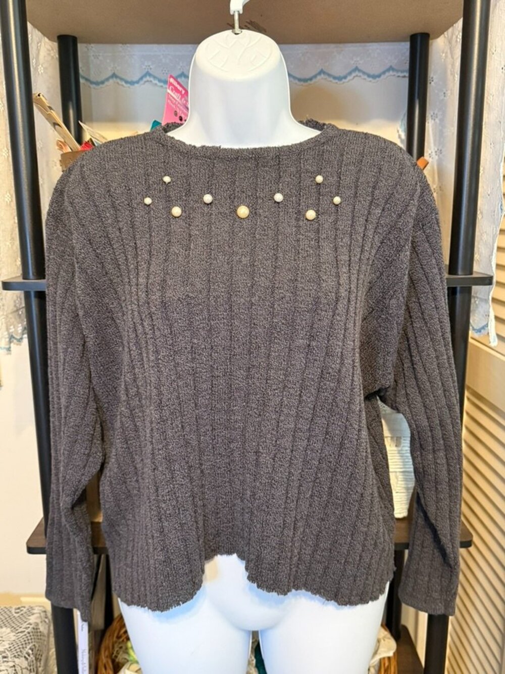 Upcycled Cropped Vintage Pearl Embellished Sweater Cottagecore Romantic